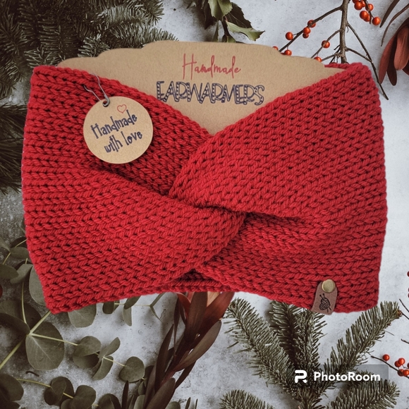 Hand Crafted Accessories - Handmade Knit Adult Red Earwarmer Headband